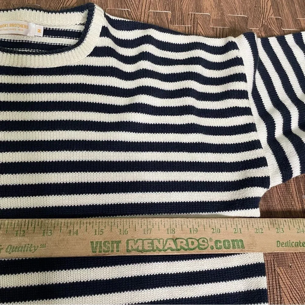 VINTAGE Brooks Brothers Sweater Womens Medium White Navy Stripe Knit Pullover - Picture 9 of 9